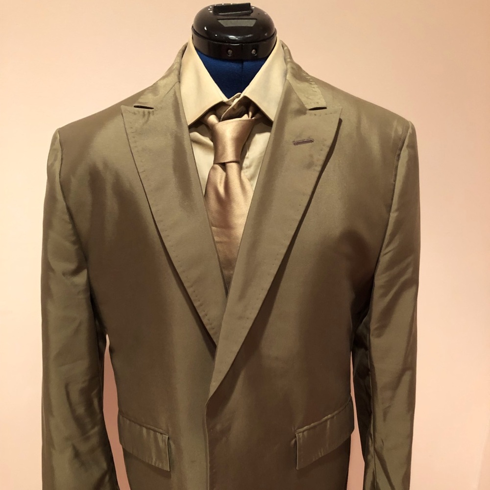 Costume National Shiny Metallic Tan Taupe Irridescent Suit 40